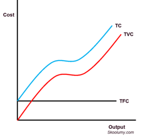 Fixed cost, total variable cost and total cost curves
