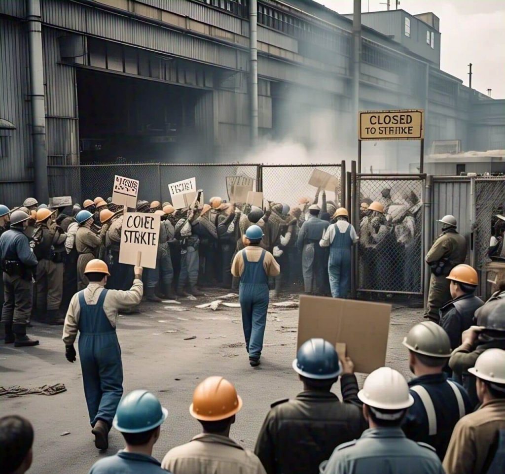 Picture showing workers protesting